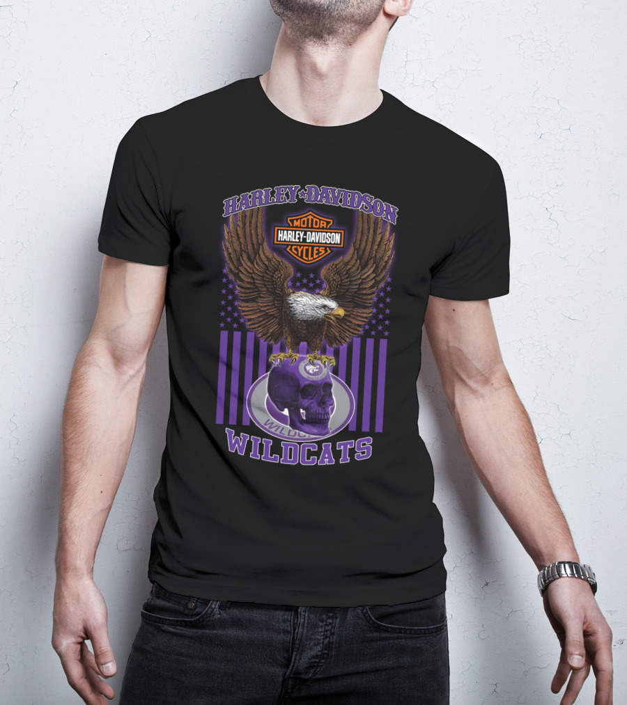 Harley Davidson Motor Cycles Eagle Kansas State Wildcats Skull T-Shirt