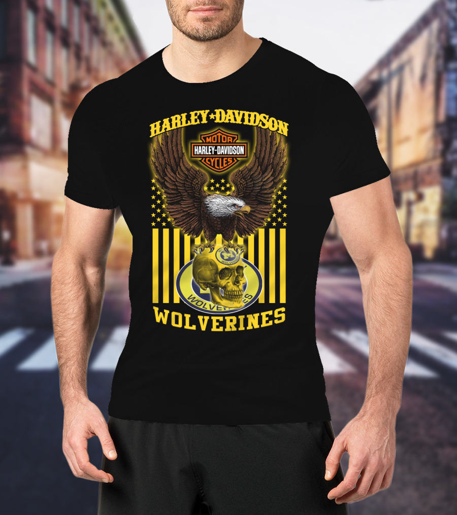 Harley Davidson Michigan Wolverines Eagle Skull T-Shirt