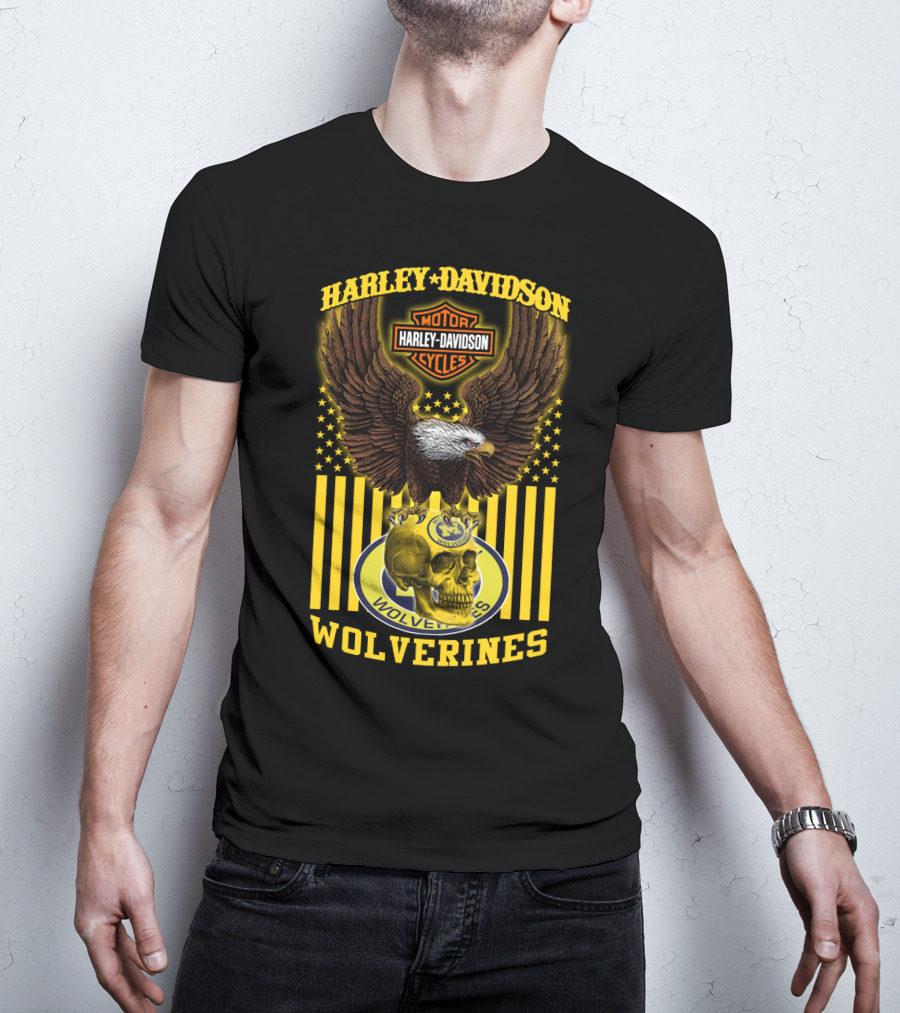 Harley Davidson Michigan Wolverines Eagle Skull T-Shirt