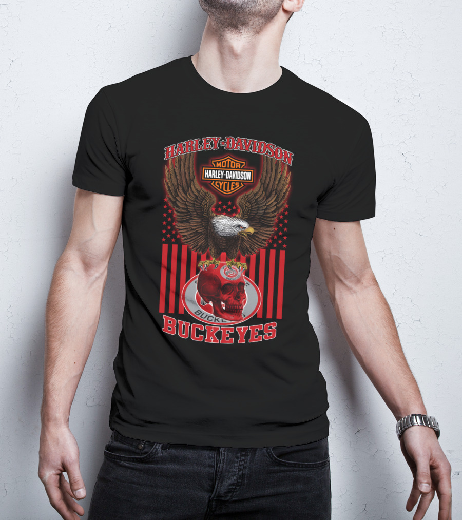 Harley Davidson Motor Cycles Eagle Ohio State Buckeyes T-Shirt