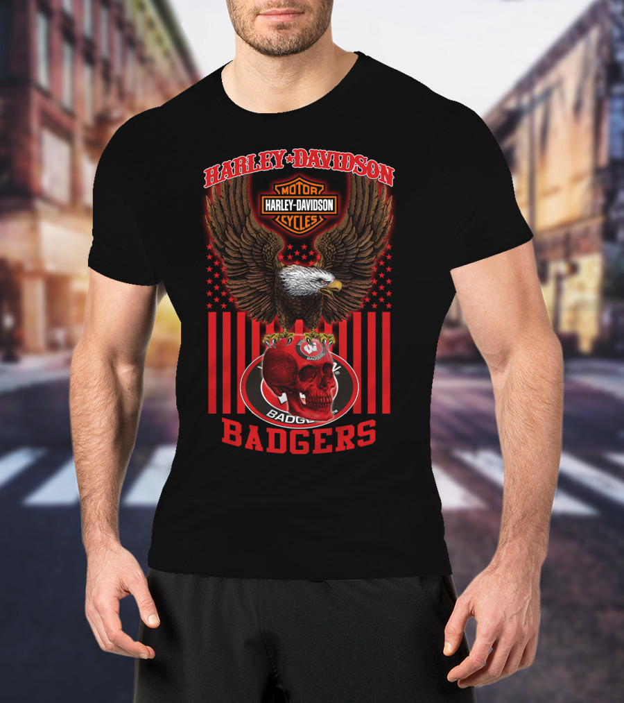 Harley Davidson Motor Cycles Wisconsin Badgers Eagle Skull 04.21 T-Shirt