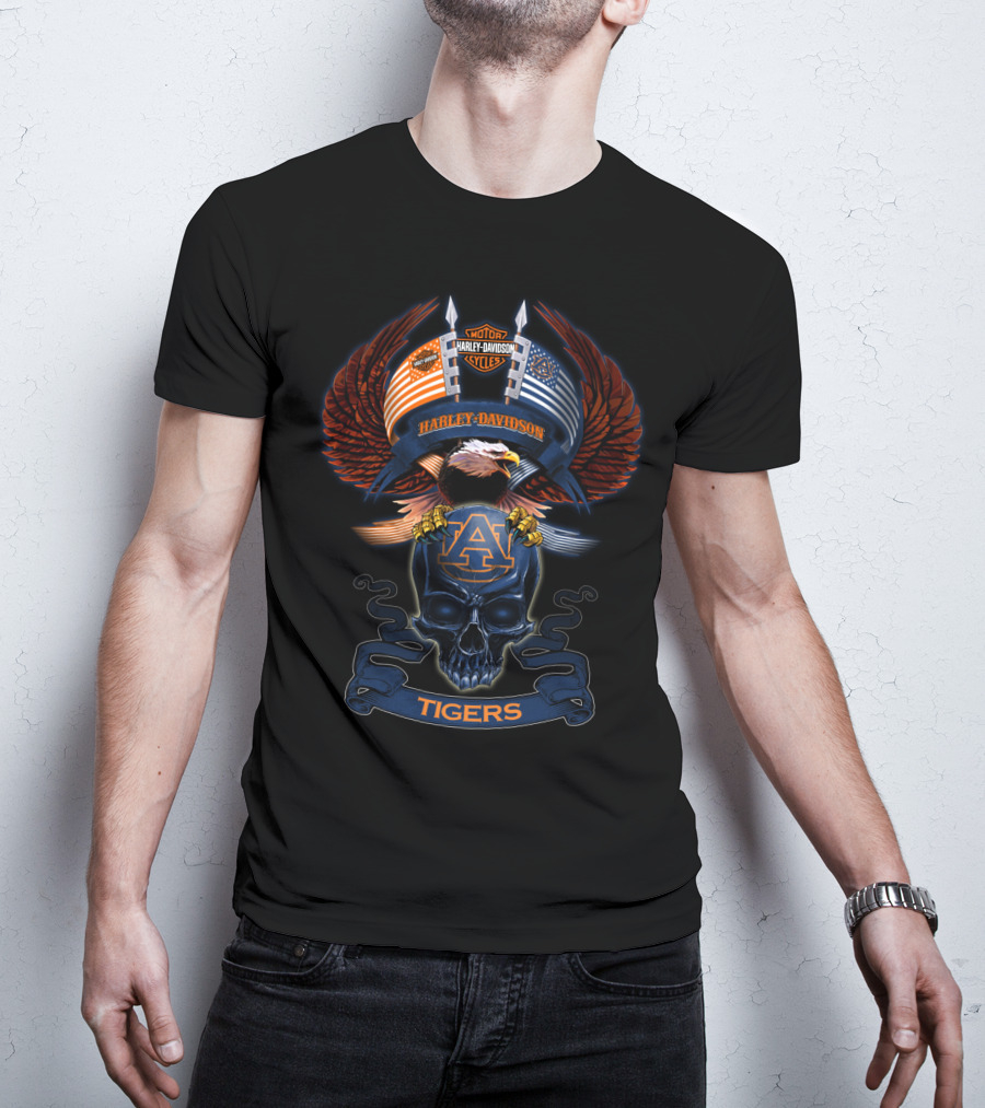 Harley Davidson Auburn Tigers American Eagle Skull T-Shirt