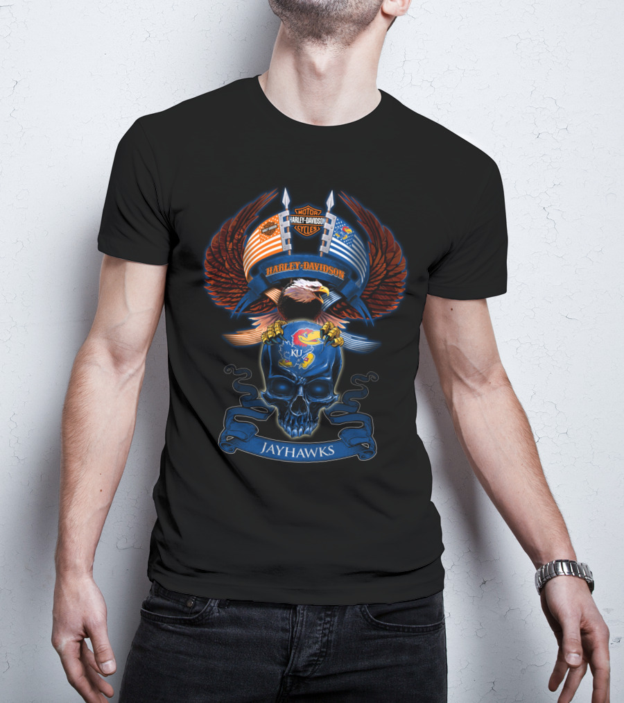 Harley Davidson Jayhawks Ku Eagle Skull T-Shirt