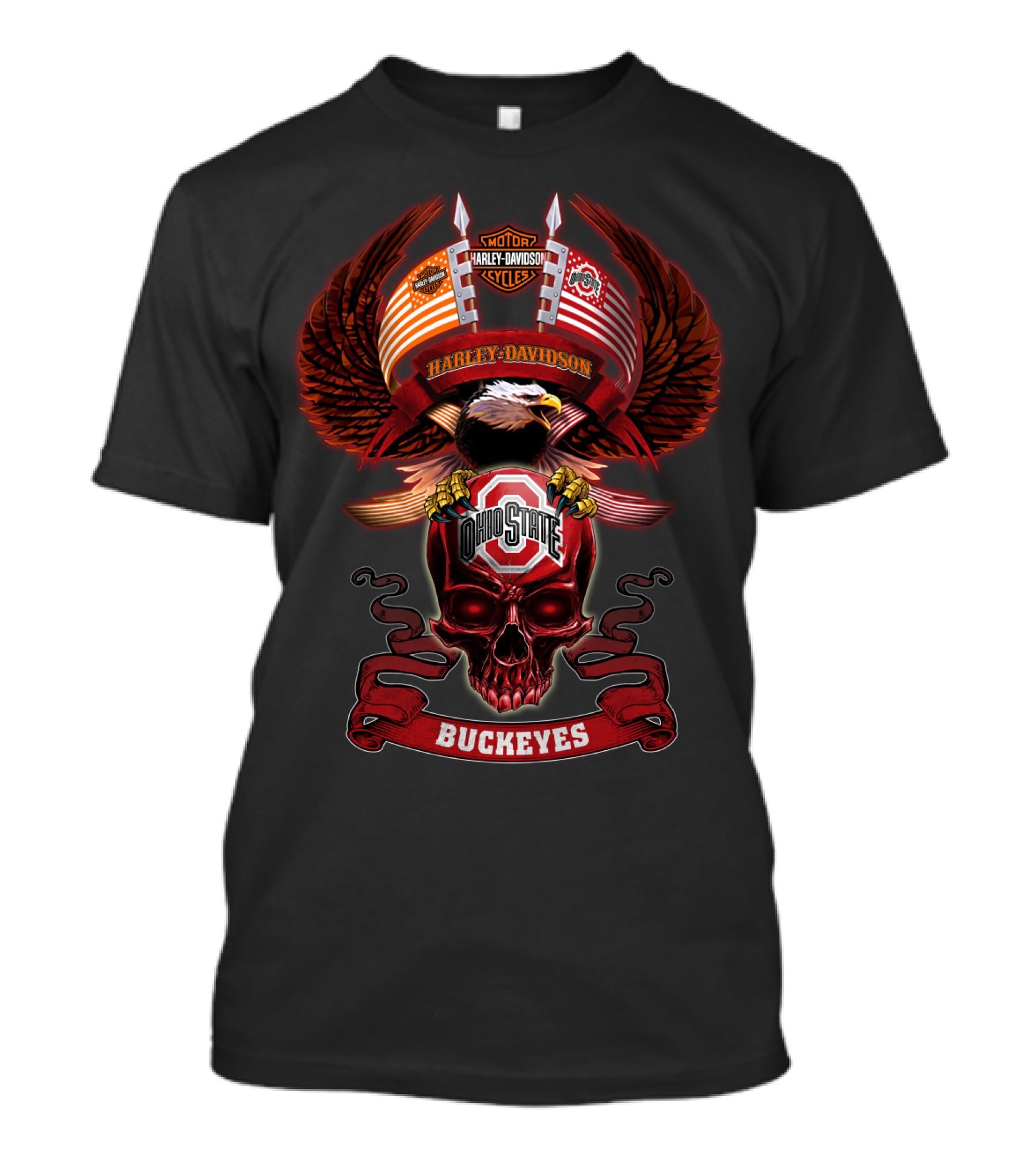 Harley Davidson Motorcycles Ohio State Buckeyes Eagle Skulls T-Shirt