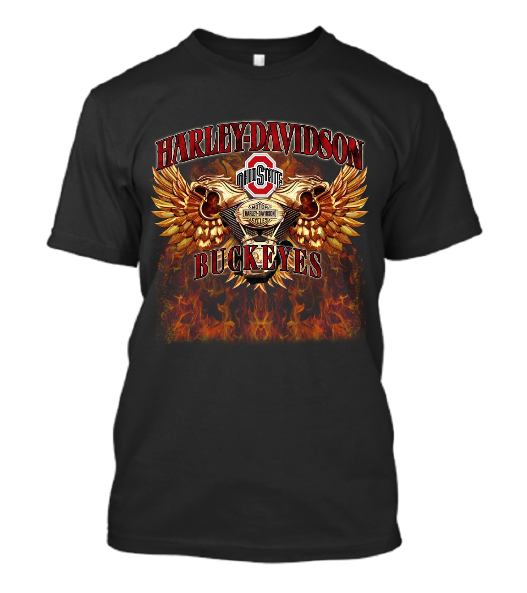 Harley Davidson Ohio State Buckeyes Ncaa612 Flaming Wings T-Shirt