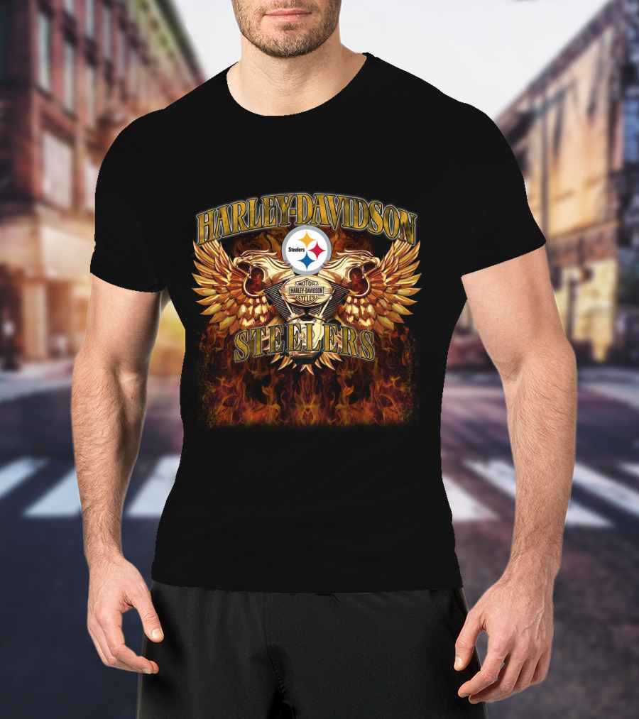 Harley Davidson Pittsburgh Steelers Steel Wings And Flames T-Shirt