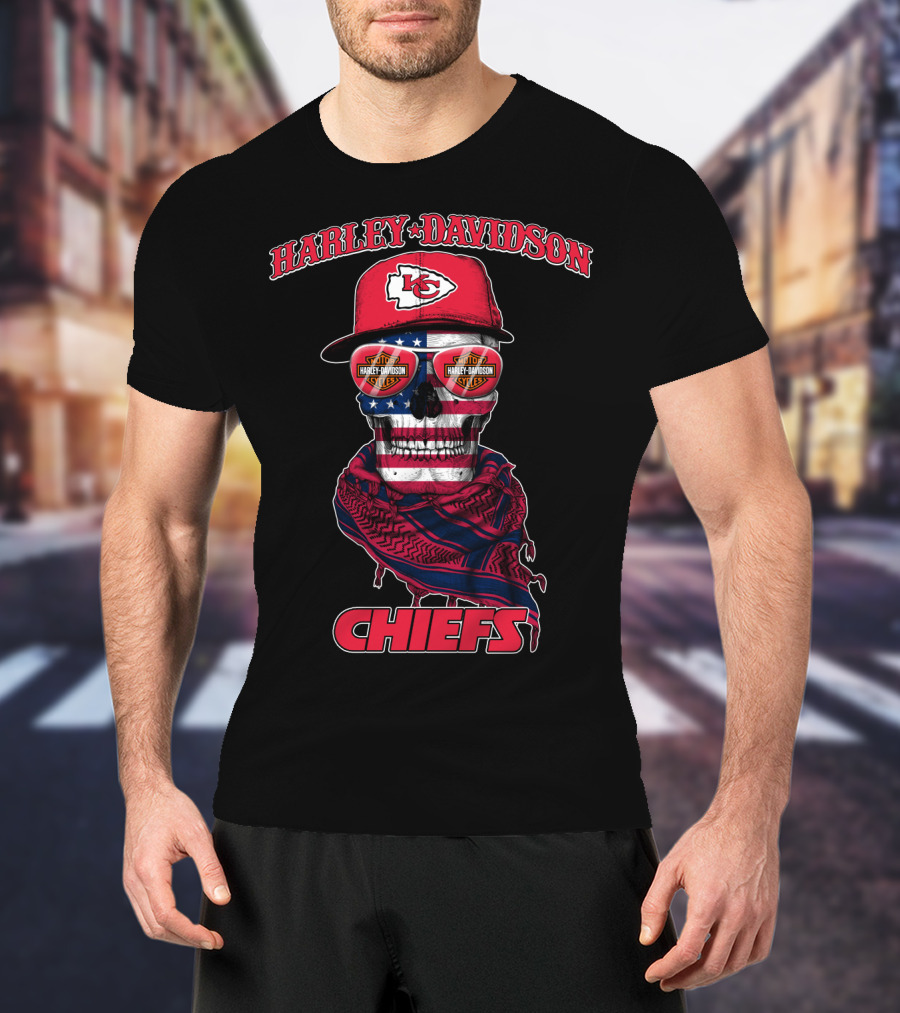 Harley Davidson Kansas City Chiefs Skull Usa Flag Bandana T-Shirt
