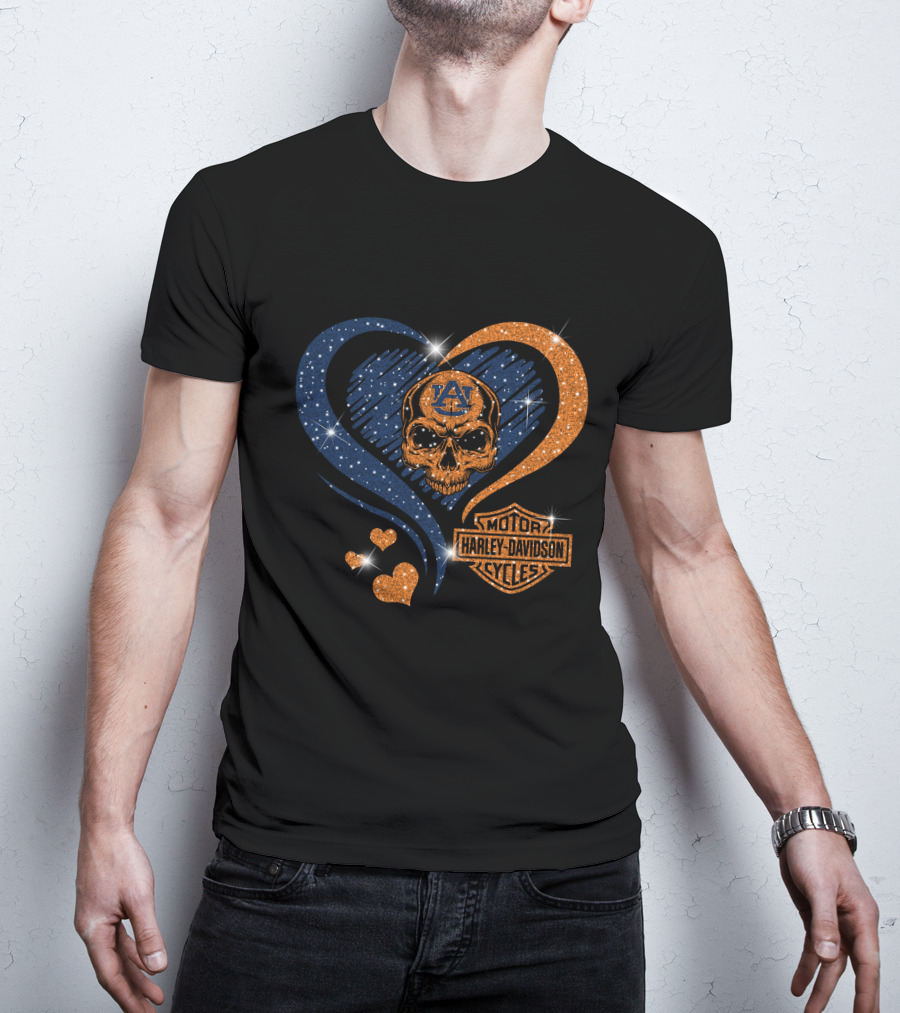 Auburn Tigers Skull Heart Harley Davidson Motor Cycles T-Shirt