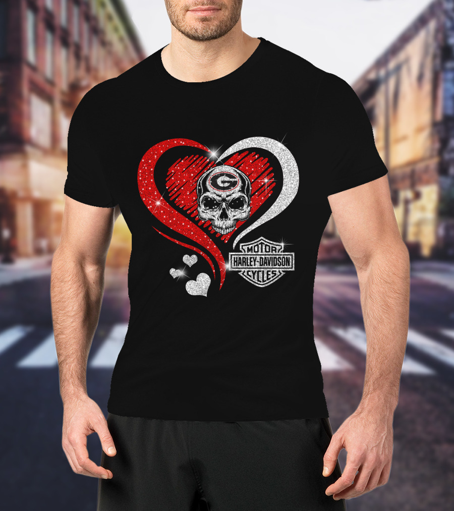 Georgia Bulldogs Harley Davidson Skull Heart T-Shirt
