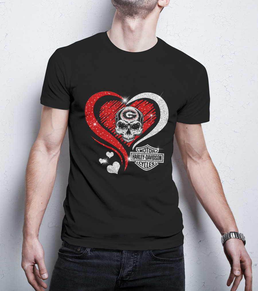 Georgia Bulldogs Harley Davidson Skull Heart T-Shirt