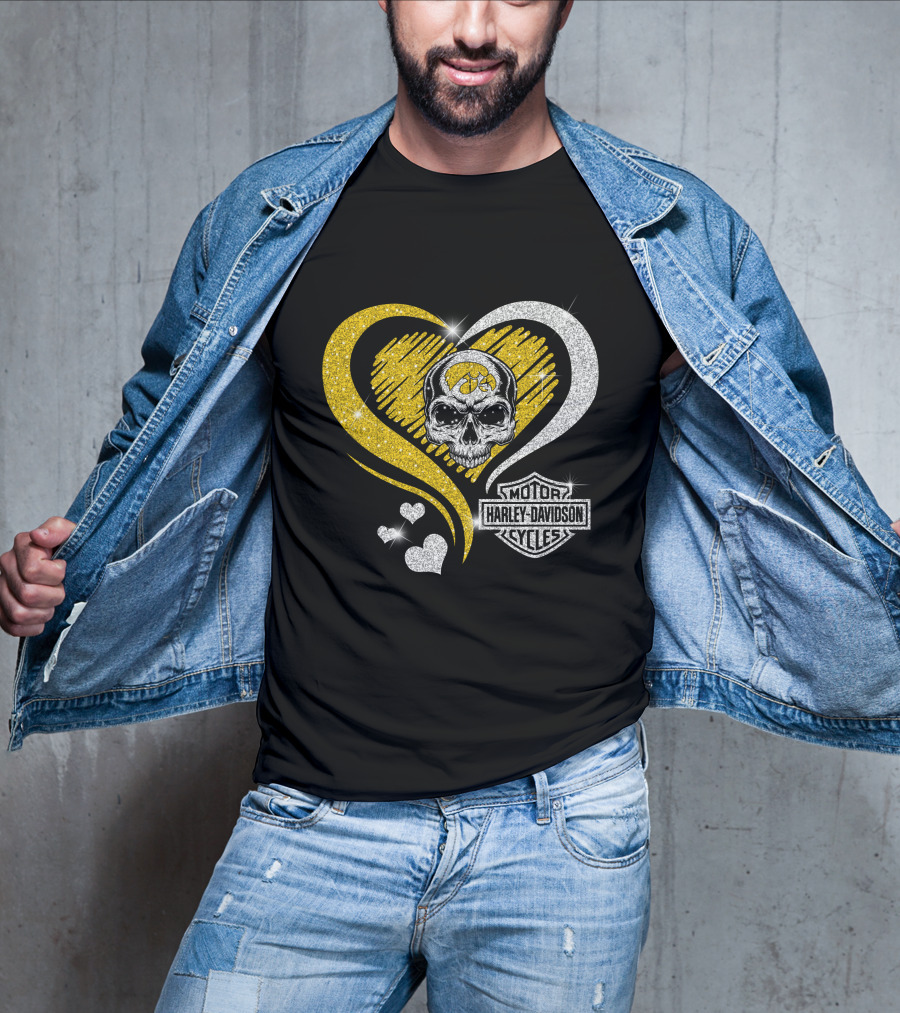 Ncaa Iowa Hawkeyes Skull Heart Harley Davidson T-Shirt