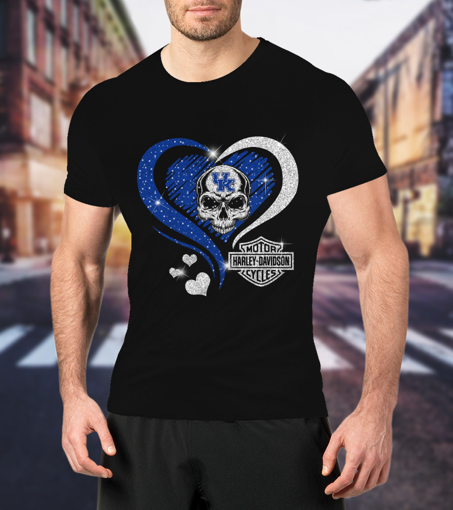Kentucky Wildcats Skull Heart Harley Davidson Motor Cycles T-Shirt