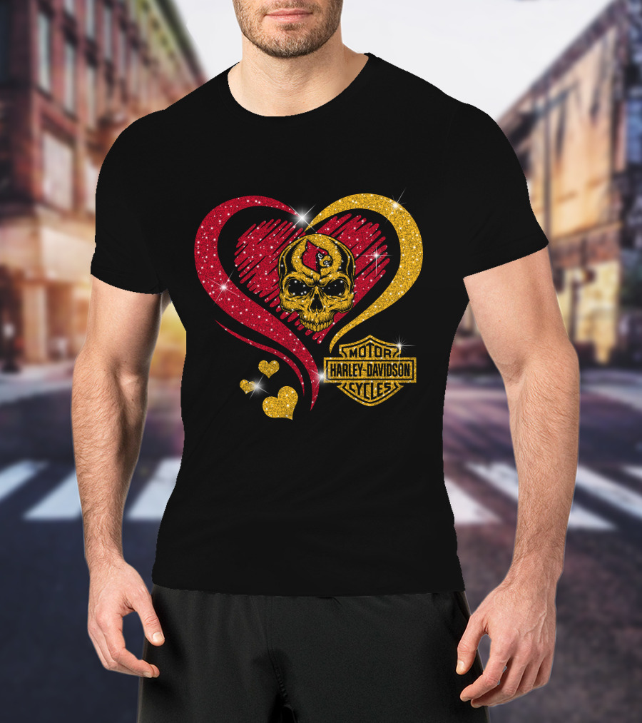 Ncaa Louisville Cardinals Skull Heart Harley Davidson Cycles T-Shirt