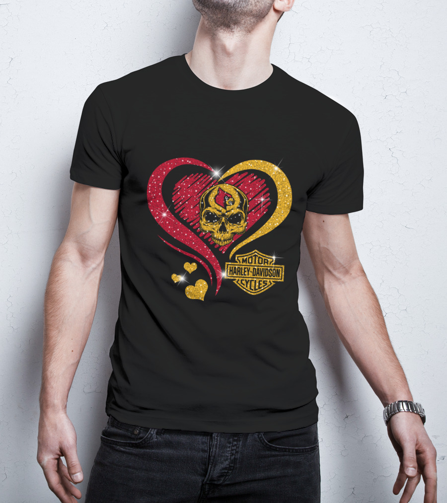 Ncaa Louisville Cardinals Skull Heart Harley Davidson Cycles T-Shirt
