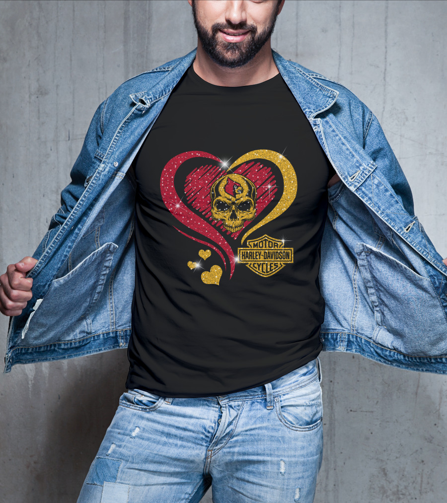 Ncaa Louisville Cardinals Skull Heart Harley Davidson Cycles T-Shirt