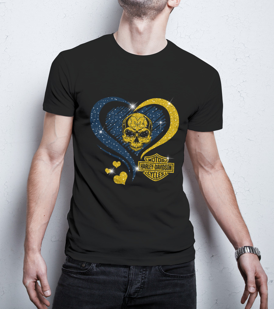 Michigan Wolverines Harley Davidson Skull Heart T-Shirt