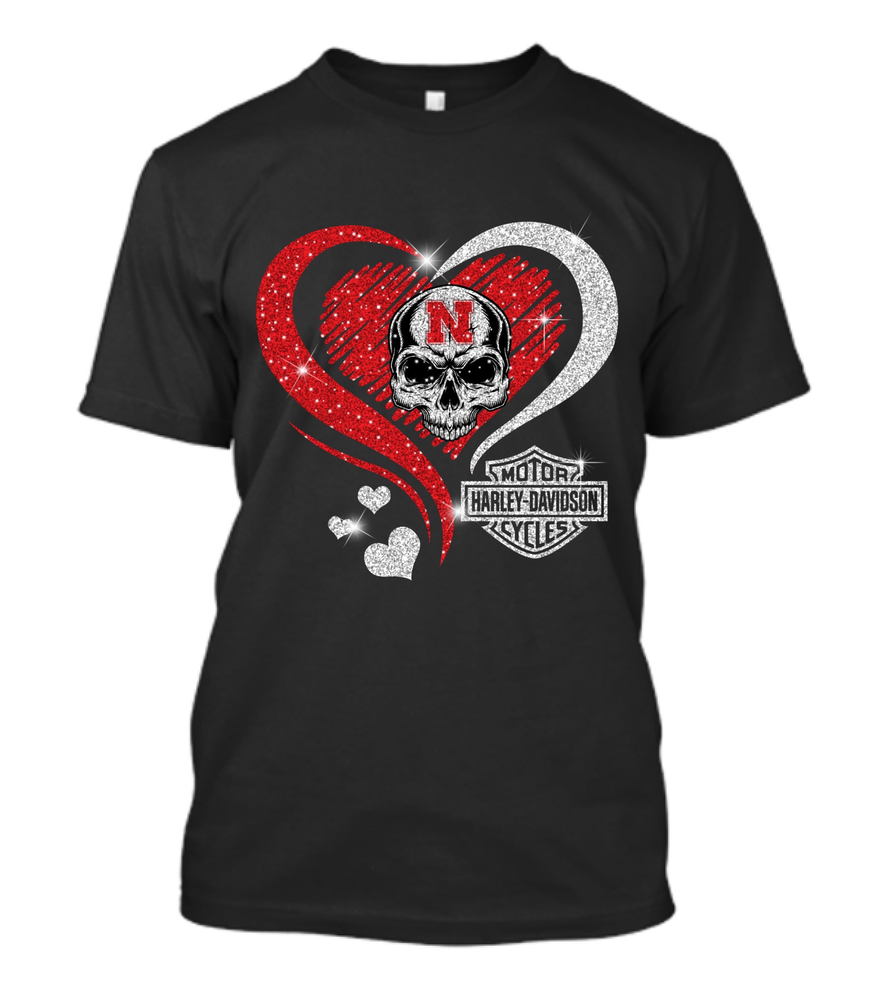 Nebraska Cornhuskers Harley Davidson Skull Heart T-Shirt