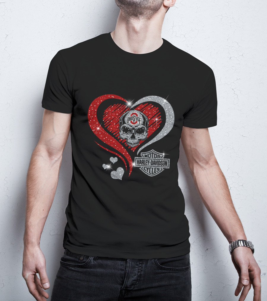 Ohio State Buckeyes Harley Davidson Skull Heart T-Shirt