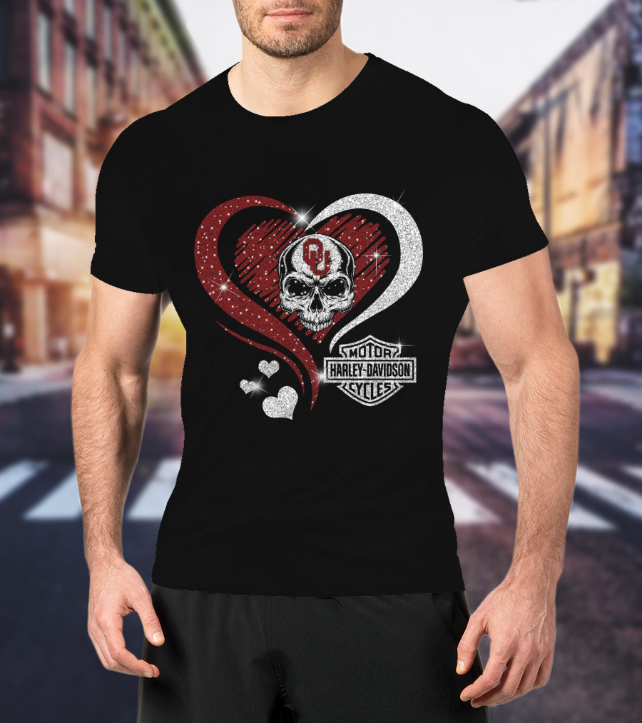 Skull Heart Oklahoma Sooners Harley Davidson Motorcycles T-Shirt