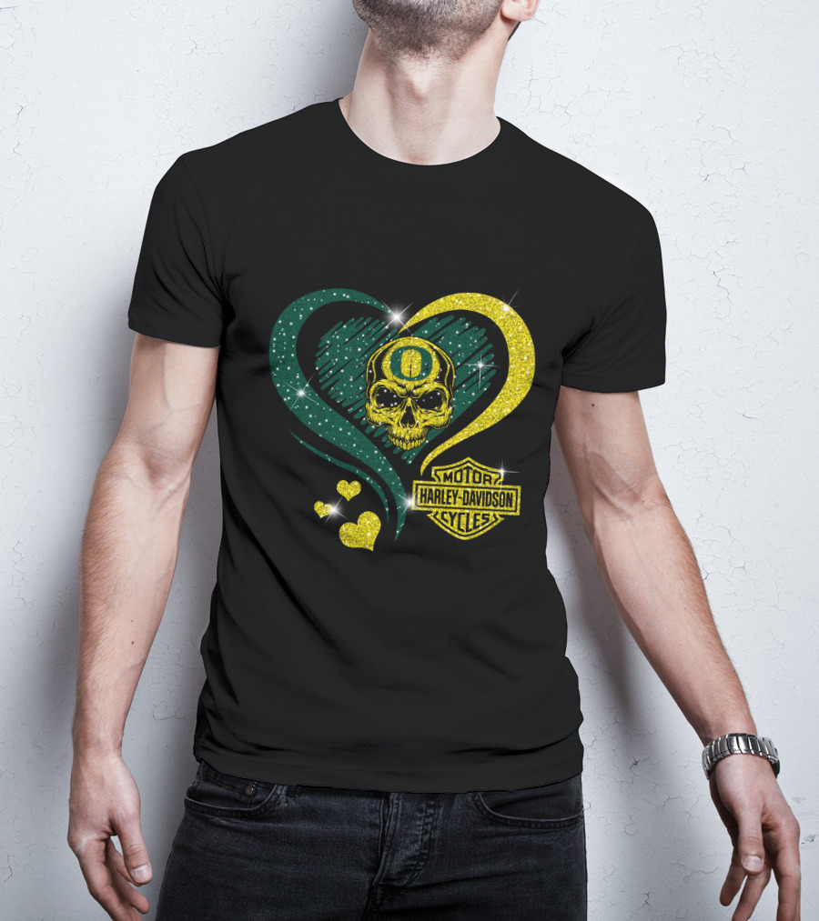 Ncaa Oregon Ducks Skull Harley Davidson Motor Cycles Heart T-Shirt
