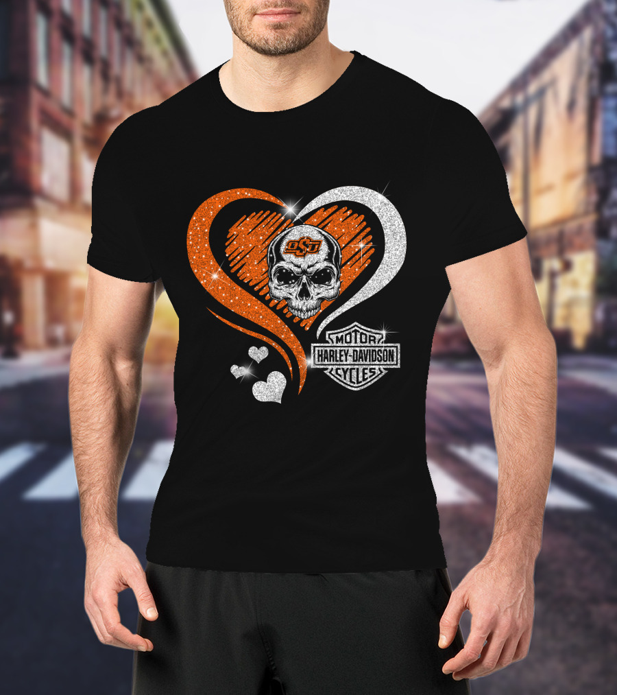 Ncaa Oklahoma State Cowboys Osu Skull Love Motor Harley Davidson Cycles T-Shirt