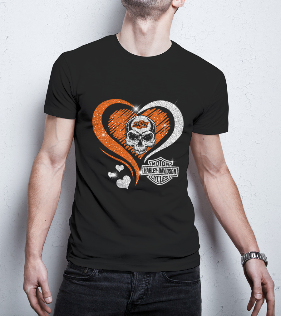 Ncaa Oklahoma State Cowboys Osu Skull Love Motor Harley Davidson Cycles T-Shirt