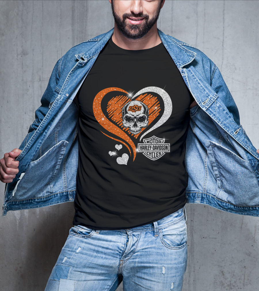 Ncaa Oklahoma State Cowboys Osu Skull Love Motor Harley Davidson Cycles T-Shirt