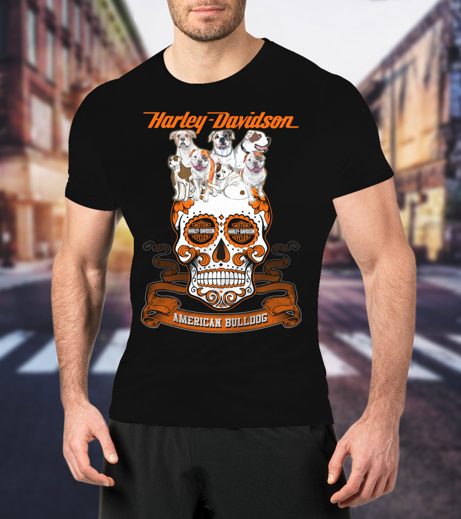 Harley Davidson American Bulldog Moto Skull T-Shirt