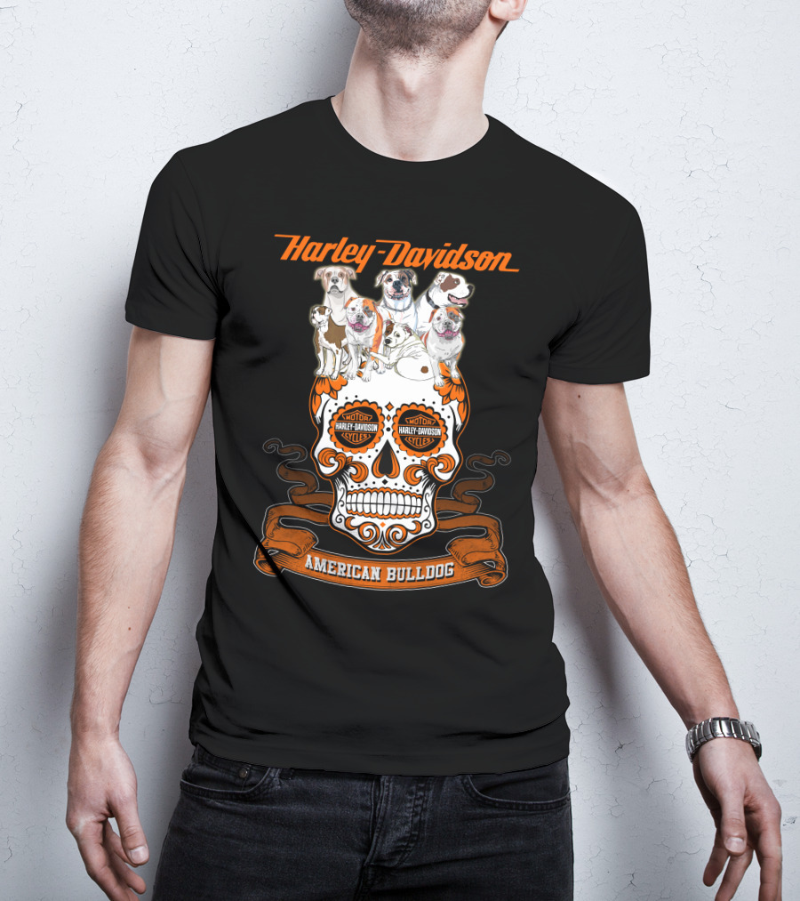 Harley Davidson American Bulldog Moto Skull T-Shirt