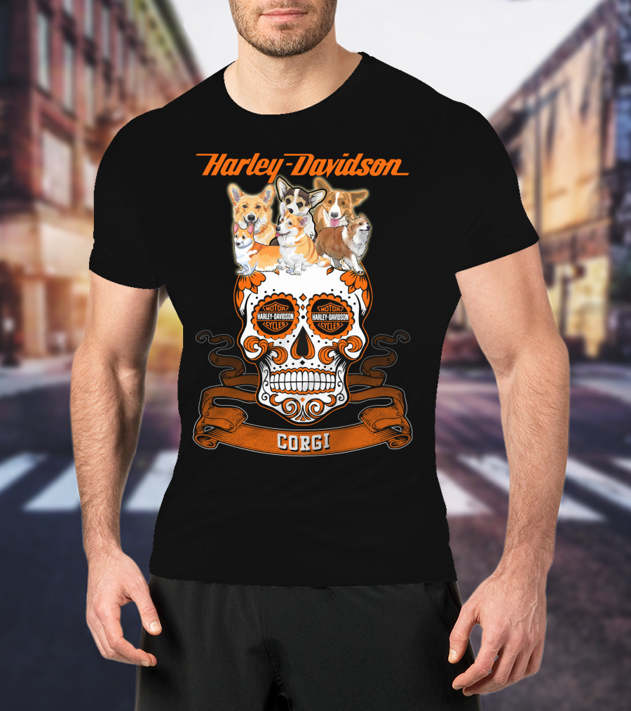 Harley Davidson Corgi Skull Motorcycles T-Shirt