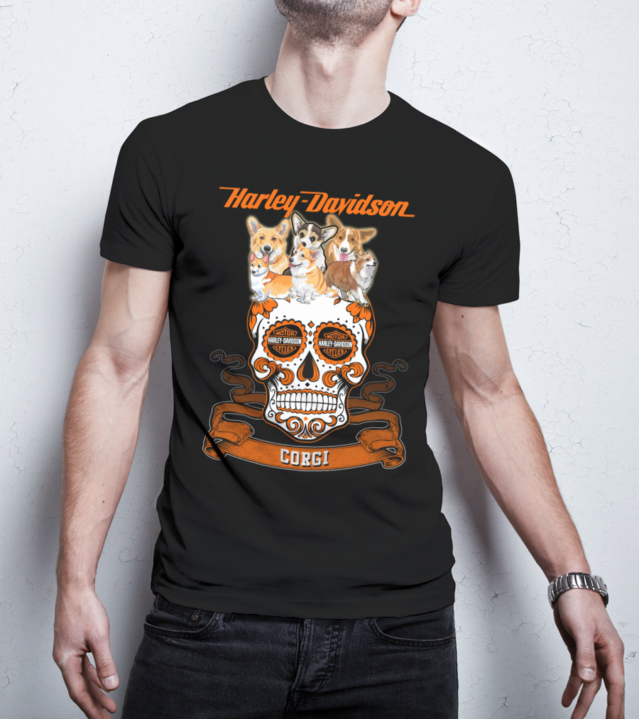 Harley Davidson Corgi Skull Motorcycles T-Shirt