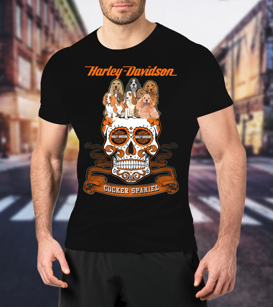 Harley Davidson Motor Cycles Cocker Spaniel Dogs T-Shirt