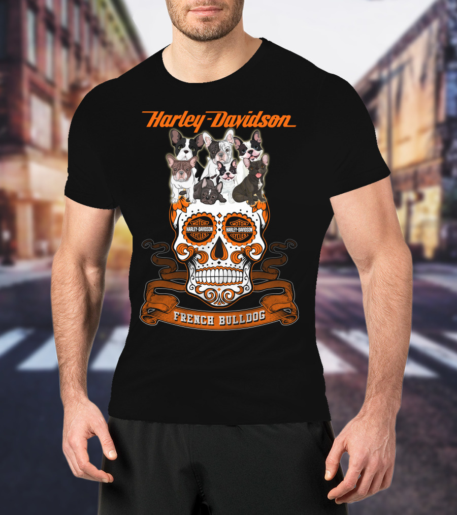 Harley Davidson French Bulldog Sugar Skull Motif T-Shirt