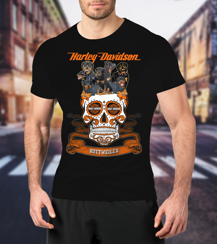 Harley Davidson Motorcycles Rottweiler Skull T-Shirt