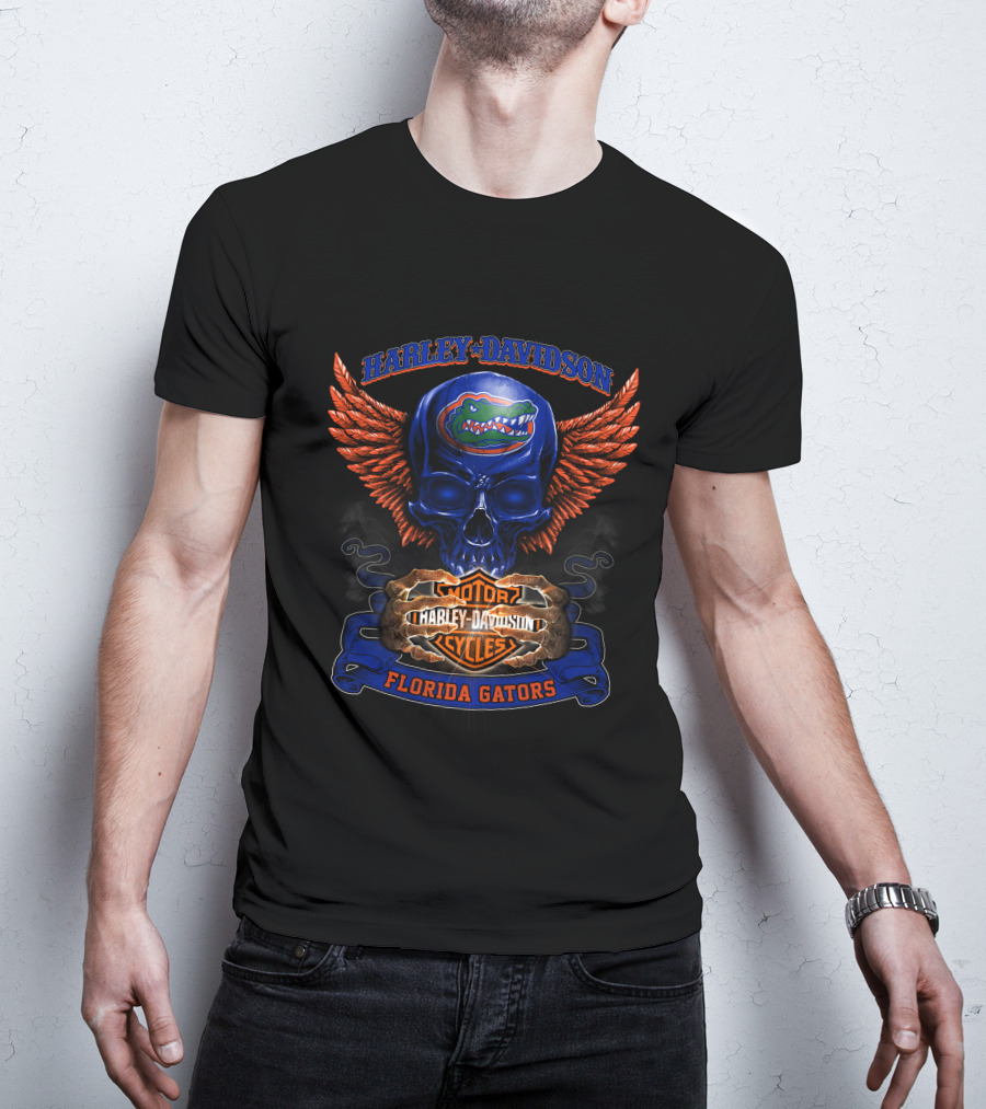 Harley Davidson Motor Florida Gators Winged Skull T-Shirt