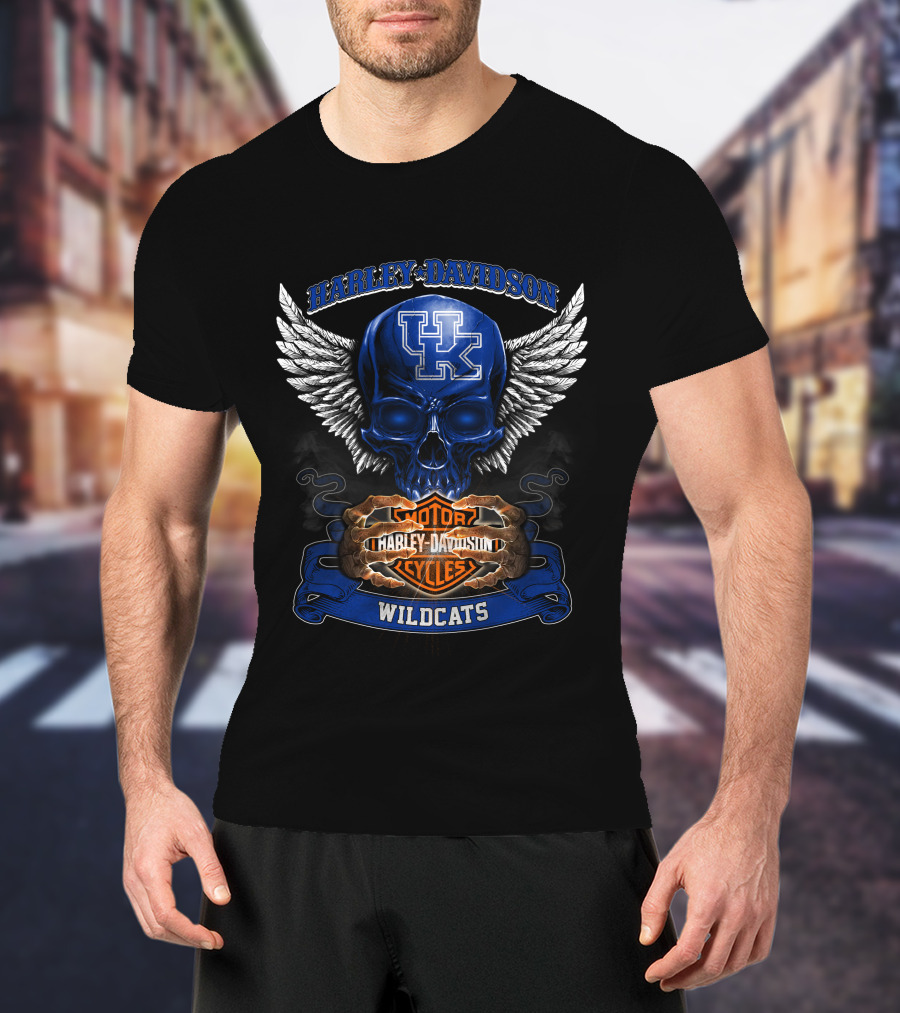 Harley Davidson Kentucky Wildcats Motorcycles Skull Wings T-Shirt