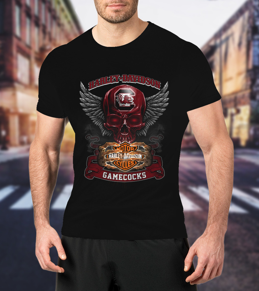 Harley Davidson South Carolina Gamecocks Motorcycles Winged Skull T-Shirt