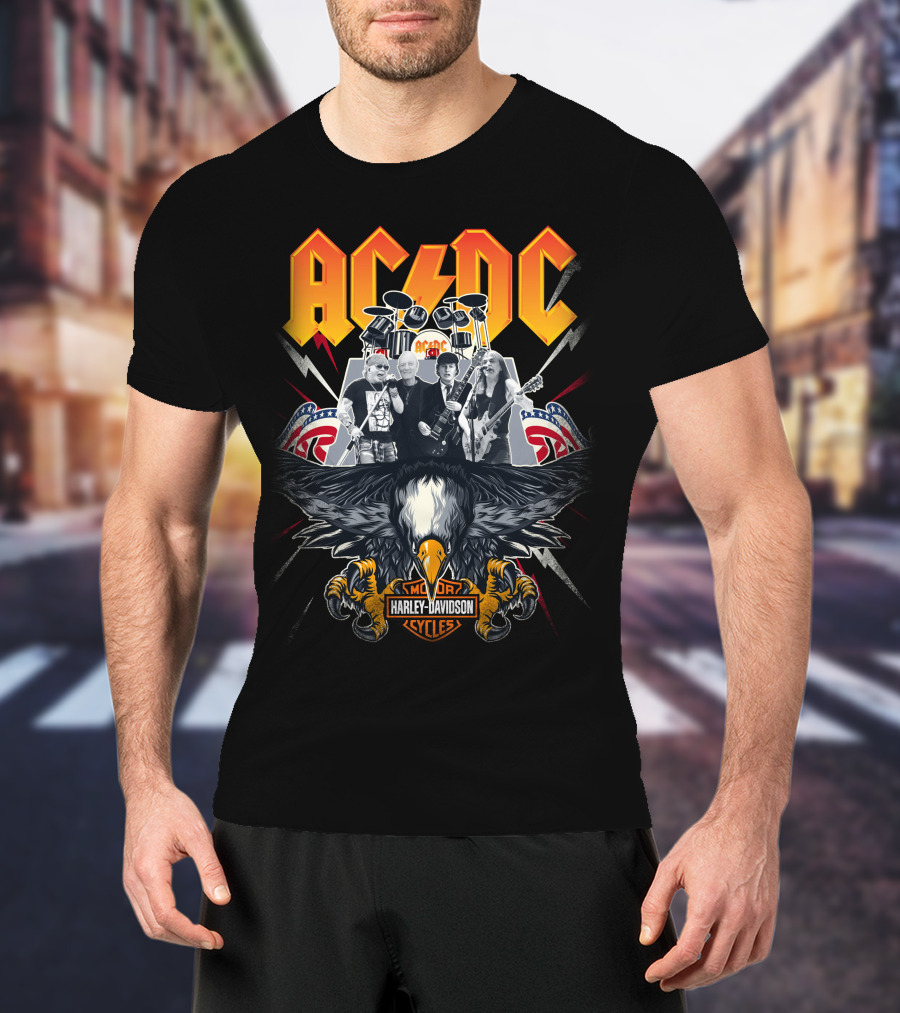 Acdc Harley Davidson Motorcycles Eagle Band Rock Music T-Shirt