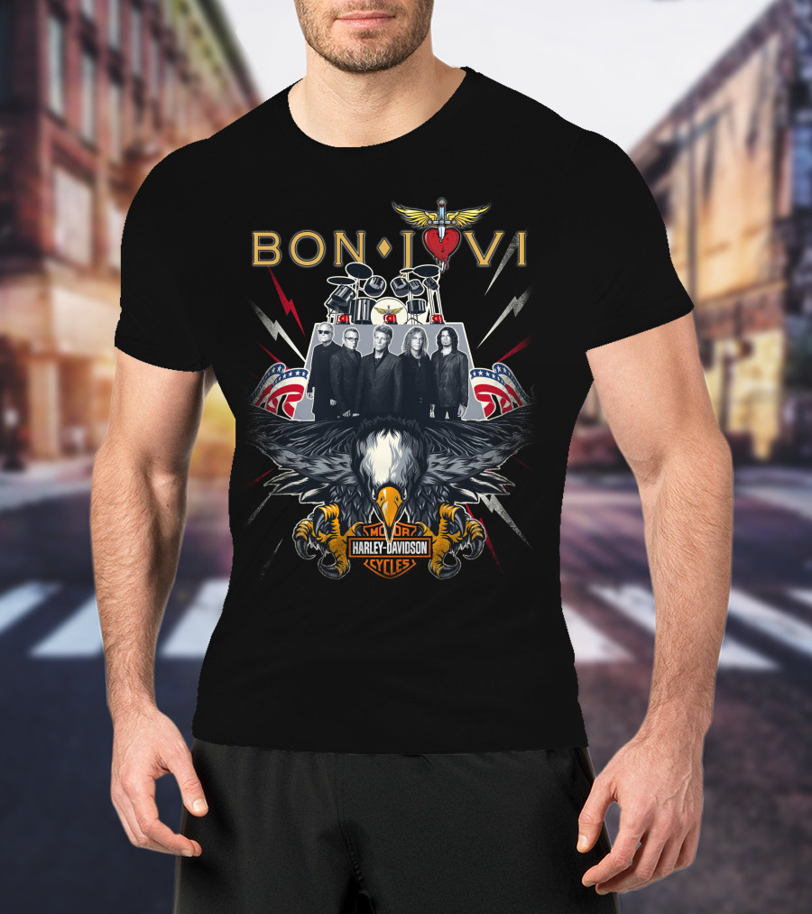 Bon Jovi Harley Davidson Motorcycles Eagle Band T-Shirt