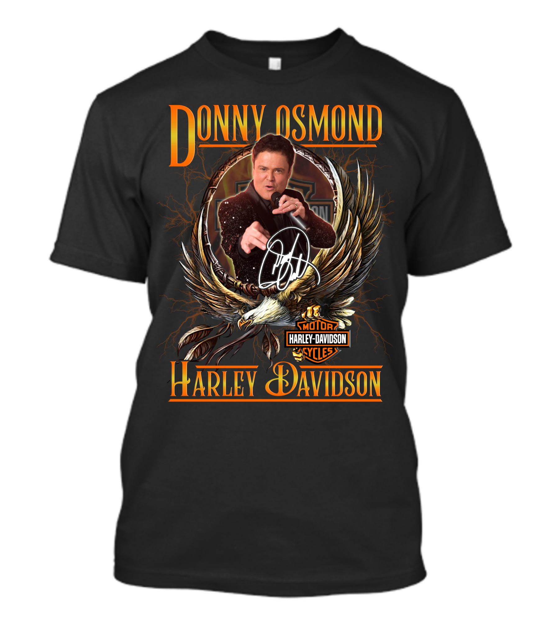 Donny Osmond Harley Davidson Motor Cycles Emblem With Eagle And Signature T-Shirt