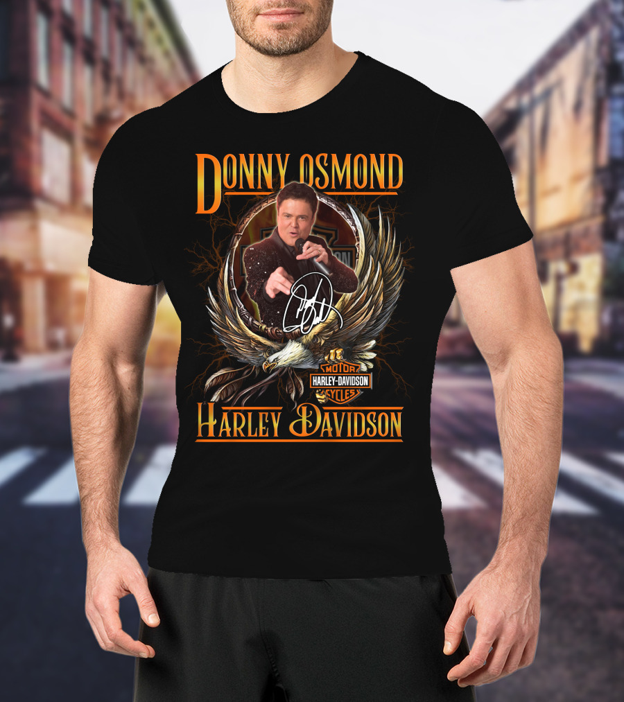 Donny Osmond Harley Davidson Motor Cycles Emblem With Eagle And Signature T-Shirt