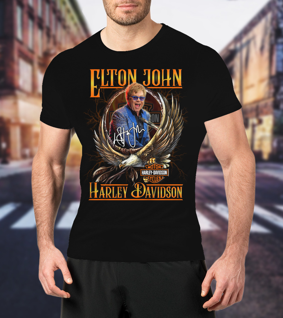 Elton John Harley Davidson Cycles Eagle Signature T-Shirt
