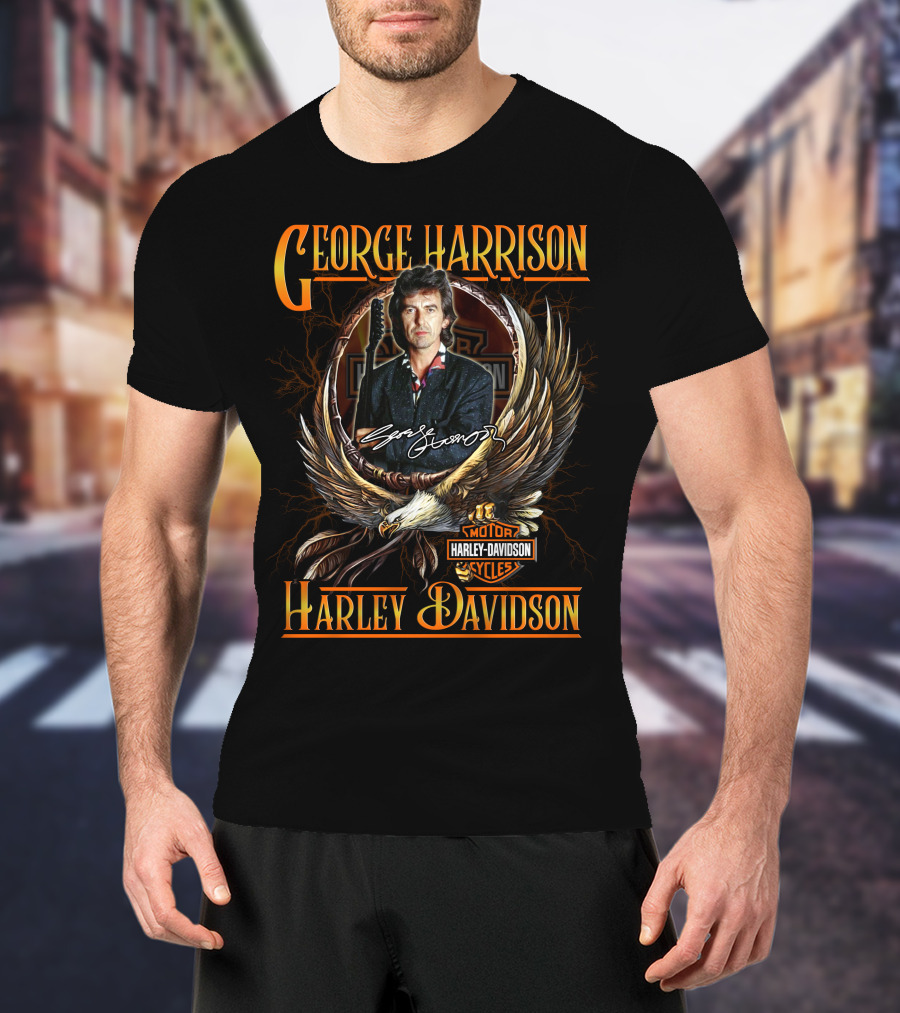 George Harrison Harley Davidson Motor Cycles Eagle Signature T-Shirt