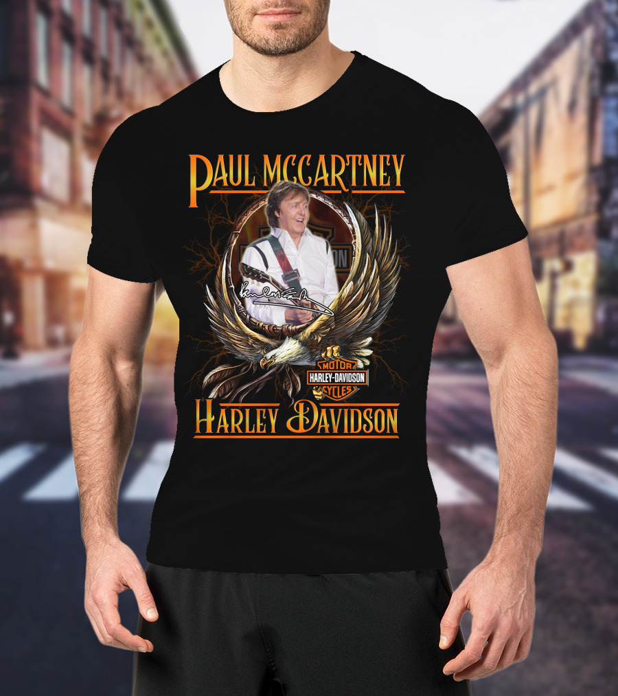 Paul Mccartney Harley Davidson Motor Cycles Eagle Signature T-Shirt