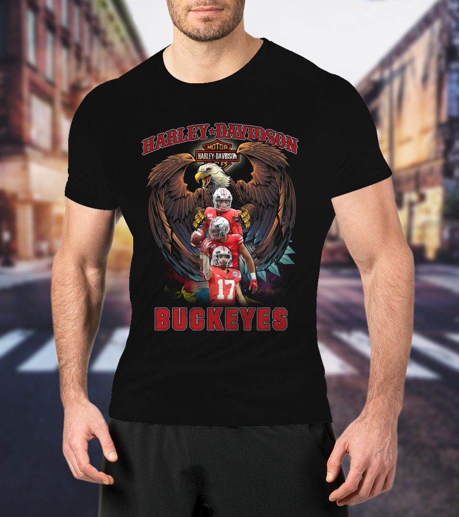 Harley Davidson Motor Ohio State Buckeyes Football Eagle T-Shirt