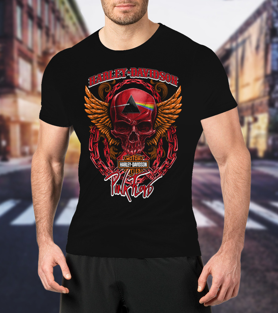 Harley Davidson Pink Floyd Skull With Wings And Prism T-Shirt