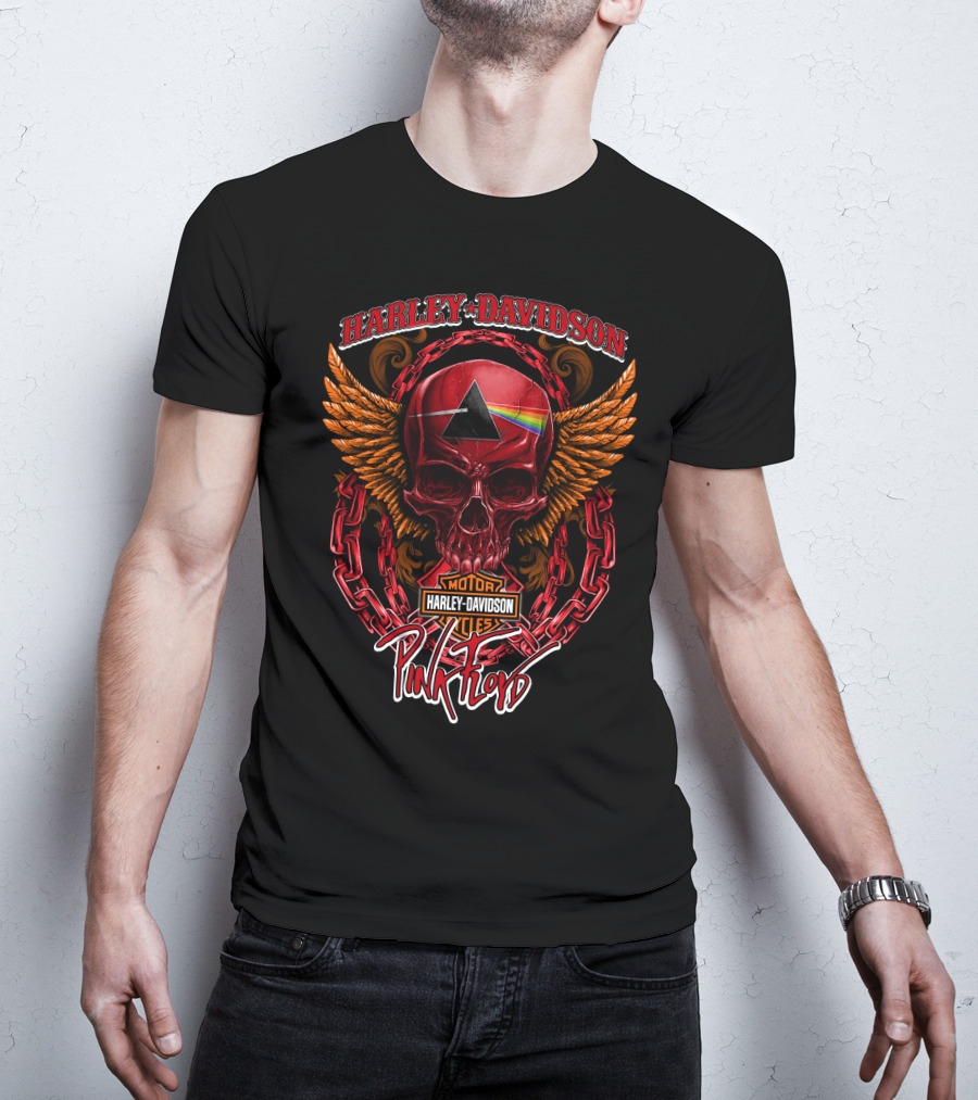 Harley Davidson Pink Floyd Skull With Wings And Prism T-Shirt