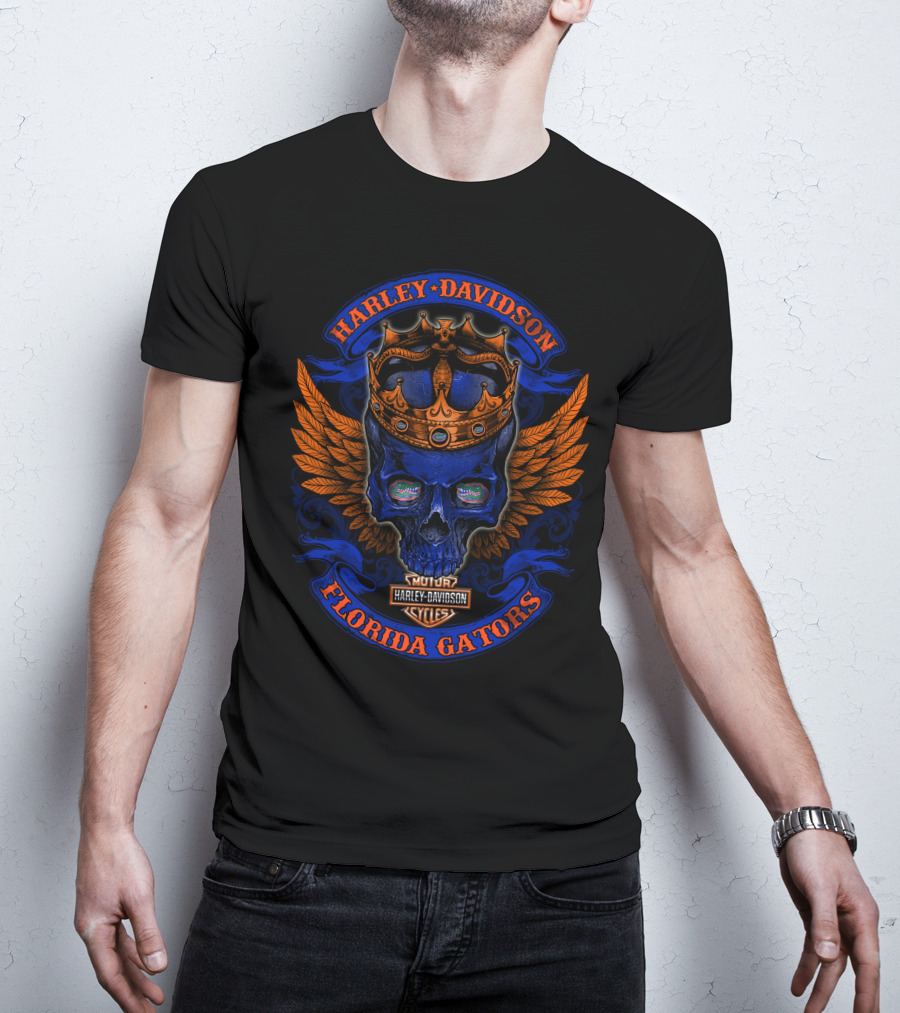 Harley Davidson Florida Gators Skull King Wings Crown T-Shirt