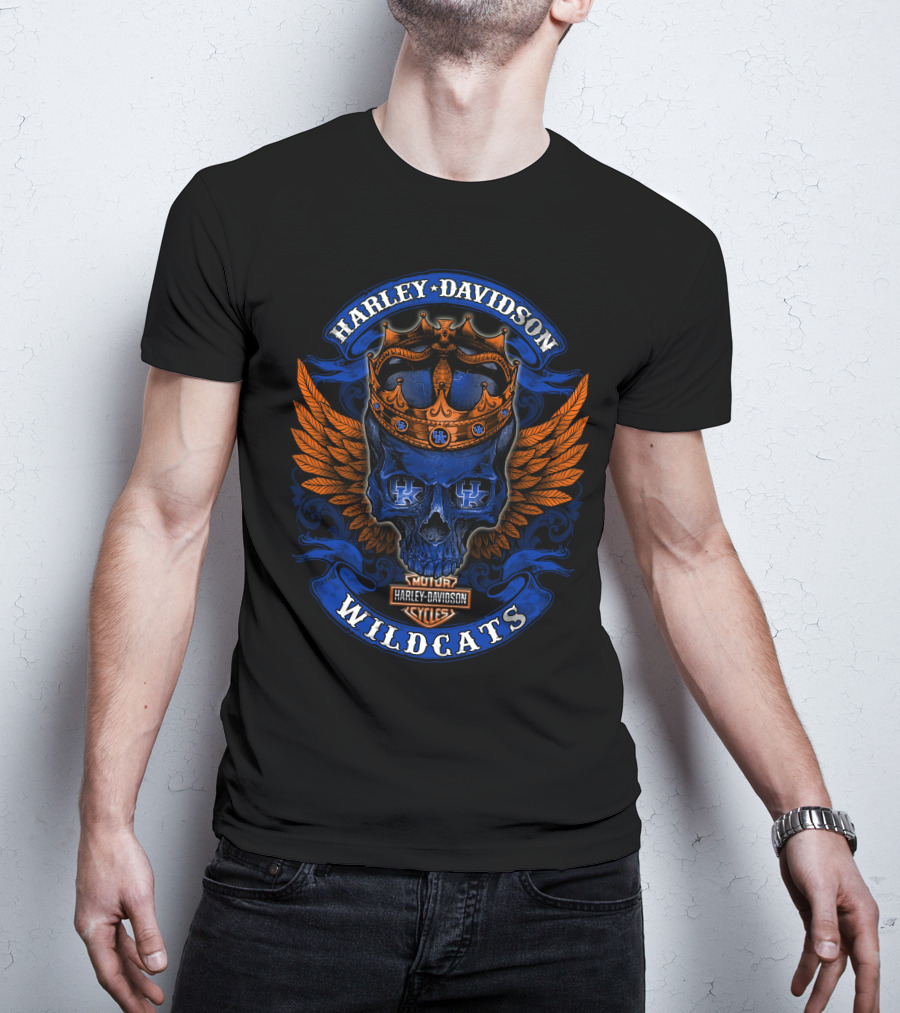 Harley Davidson Wildcats Skull Crown Wings Kentucky Wildcats T-Shirt