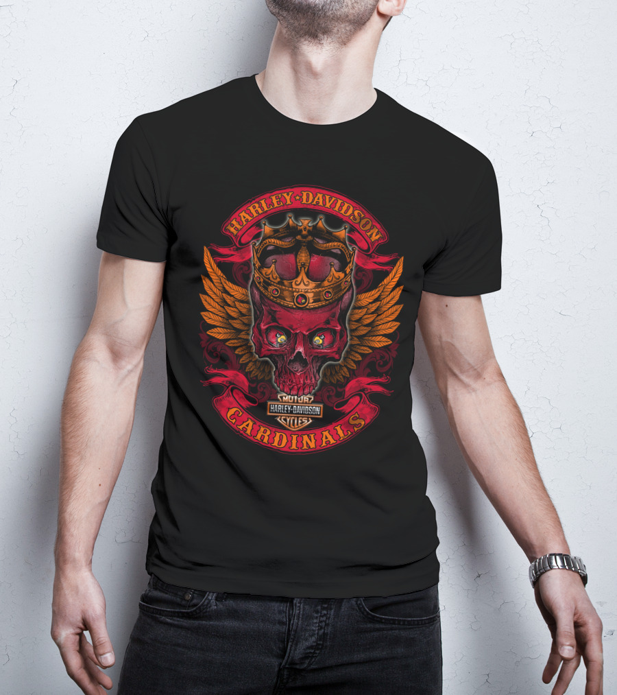 King Harley Davidson Cardinals Skull Wings Logo 288 Louisville T-Shirt